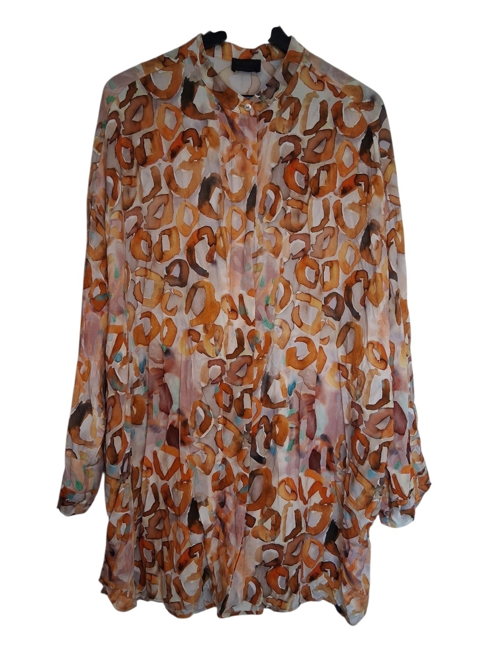 Q'NEEL Nordic Design Art Print Viscose Tunic Blouse Sz 18 Roll Tab
